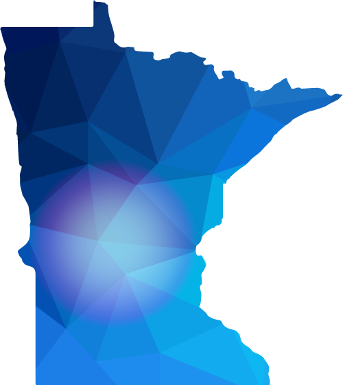Multi-Blue Colored Abstract Minnesota Map with a target radiating out from Central Minnesota